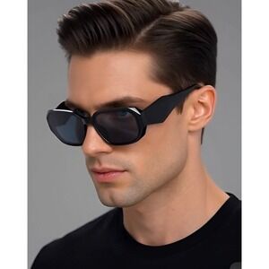 Sunglasses Men's Fashion Square Dark Black Lens Cholo Gangs Rapper Shades HipHop